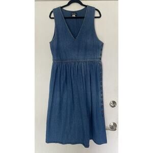 Vintage denim Retro Blue Boho jean jumper MIDI 90’s dress side buttons M L 10 12